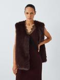 John Lewis Faux Fur V-Neck Gilet, Purple Aubergine