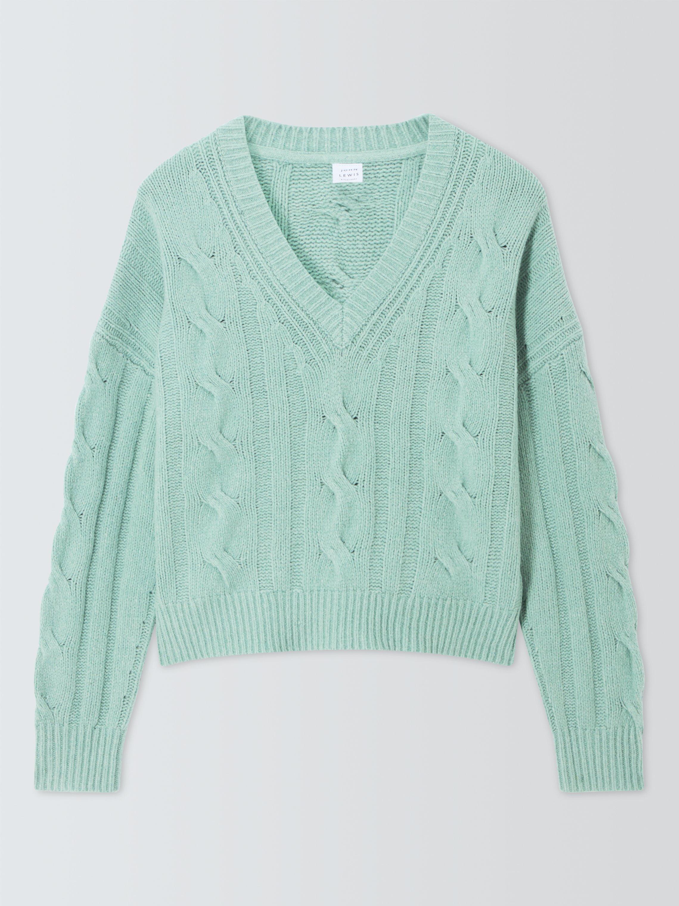 John Lewis V Neck Soft Cotton Blend Cable Knit Jumper