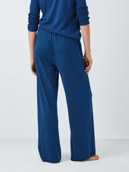 John Lewis Ribbed Cotton Modal Blend Wide Leg Pyjama Bottoms - view 2, Navy Peony