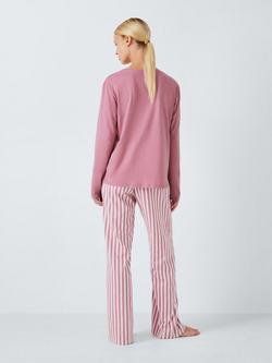 John Lewis Cotton Jersey Stripe Leg Pyjama Set - view 2, Pink/Ivory