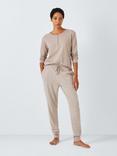 John Lewis Henley Top & Stripe Bottoms Cotton Pyjama Set, Mocha/Ivory