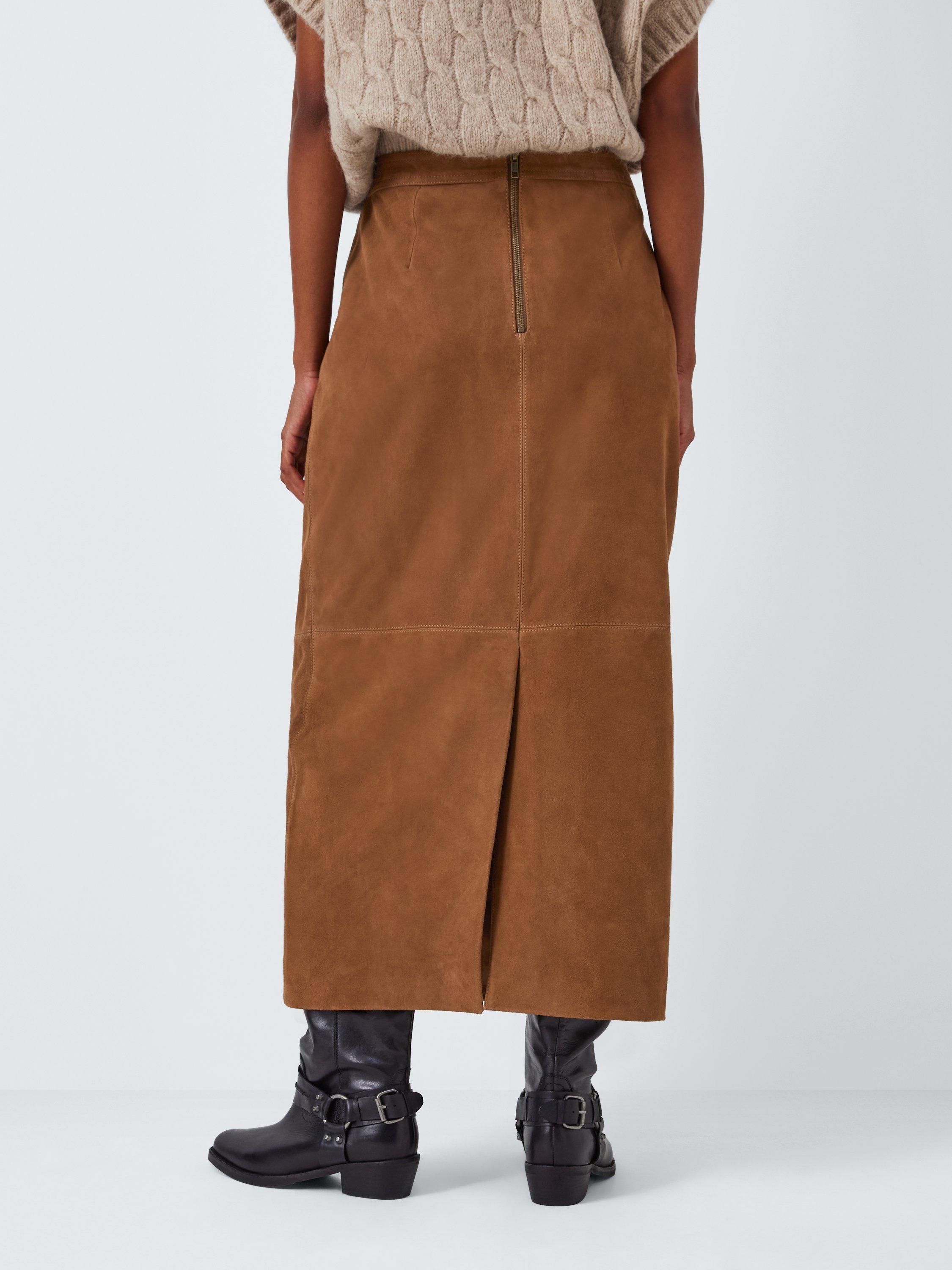 Product image 3 of 9, which shows AND/OR Shelly Suede Skirt, Tan, 10