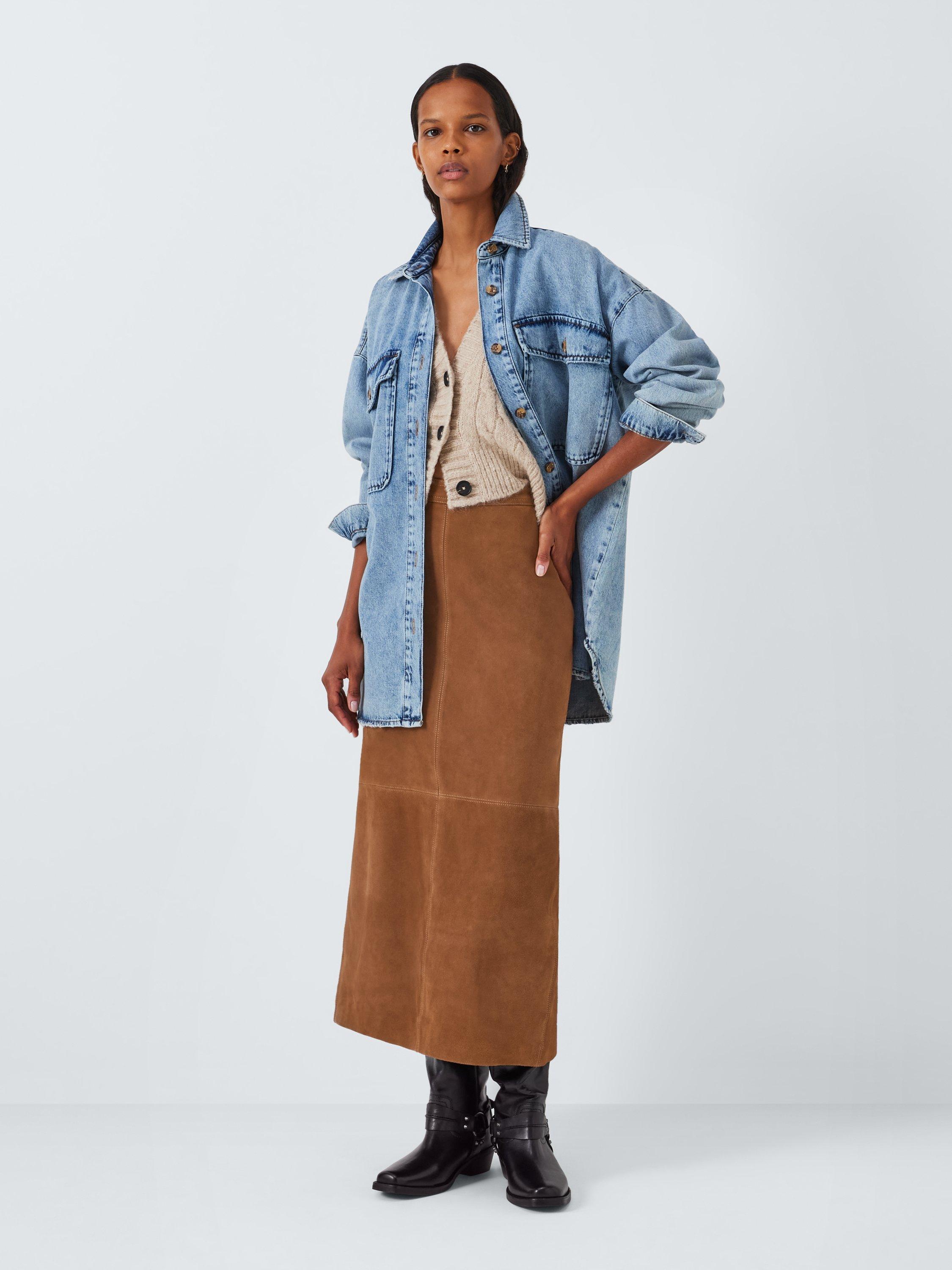 Product image 5 of 9, which shows AND/OR Shelly Suede Skirt, Tan, 10