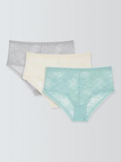 John Lewis Helenca Short Briefs, Pack of 3, Green/Neutral, Green/Neutral