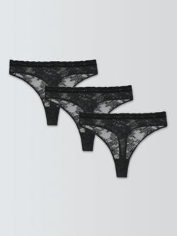John Lewis Helenca Thong, Pack of 3, Black, Black