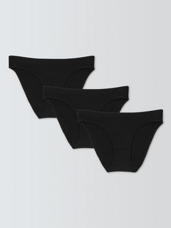 John Lewis Modal Ribbed Bikini Briefs, Pack of 3, Black, Black