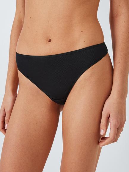 John Lewis Modal Ribbed Thong, Pack of 3, Black