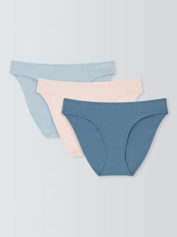 John Lewis Modal Ribbed Bikini Knickers, Pack of 3, Blue/Pink  Mix