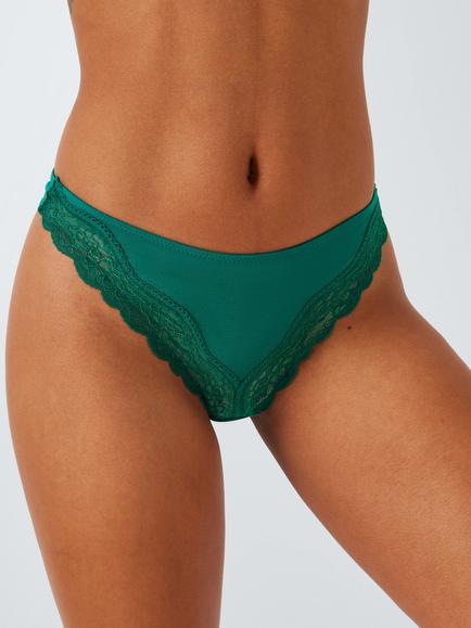 John Lewis Modal Lace Thong, Pack of 3 - view 2, Green/Multi
