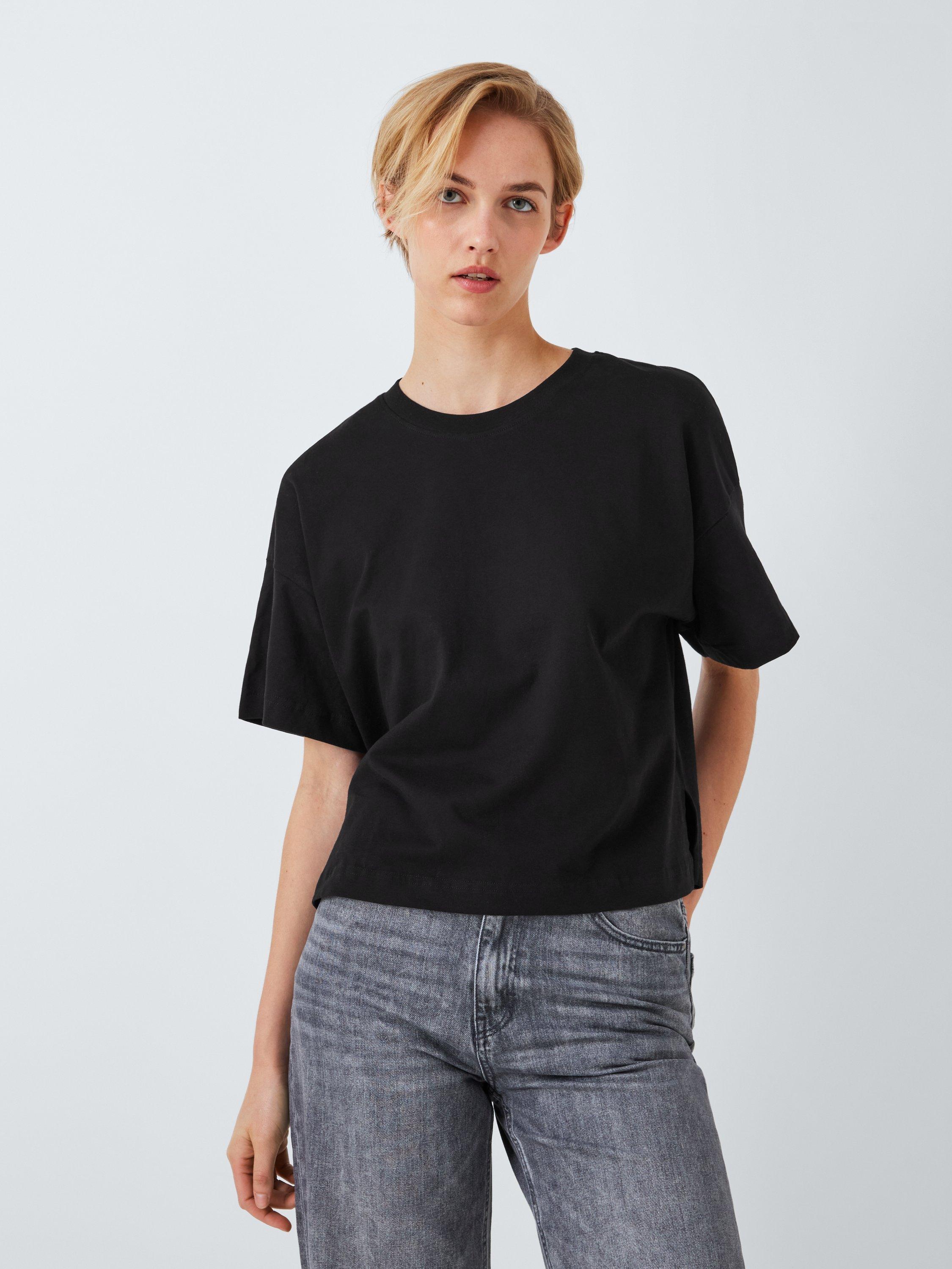 Product image 1 of 5, which shows John Lewis ANYDAY Cotton Boxy Fit T-Shirt, Black, XS