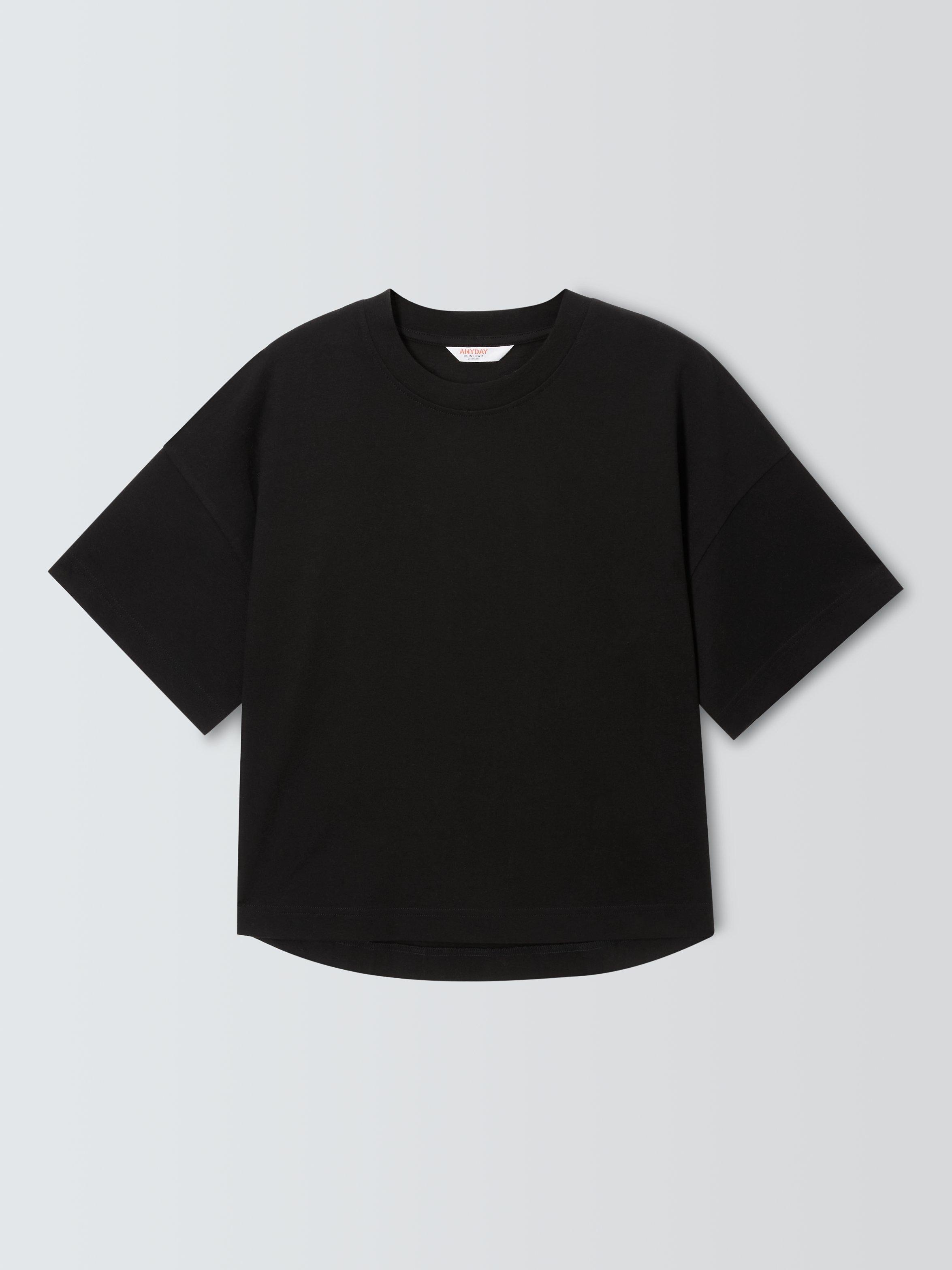 Product image 3 of 5, which shows John Lewis ANYDAY Cotton Boxy Fit T-Shirt, Black, XS