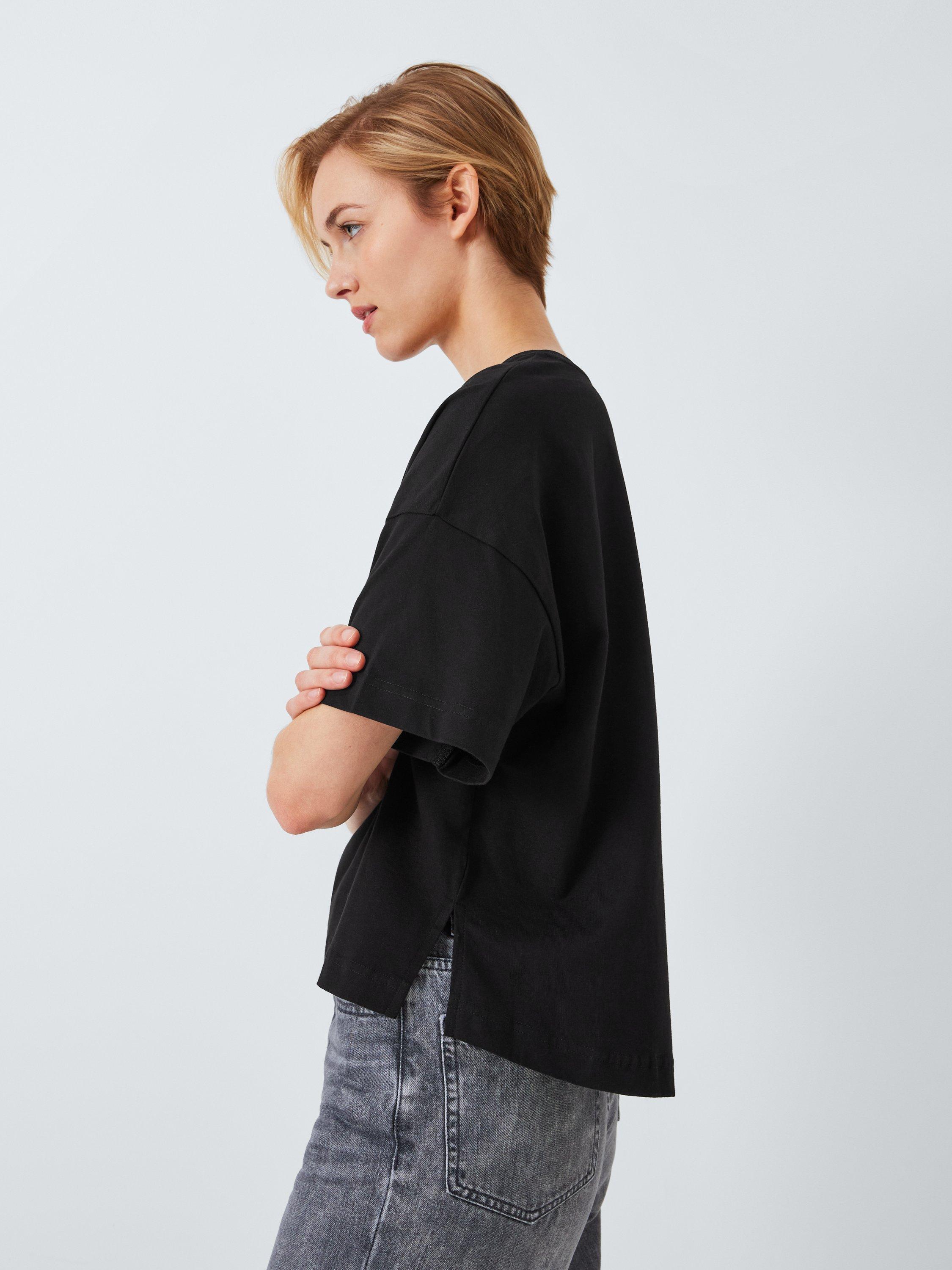 John Lewis ANYDAY Cotton Boxy Fit T-Shirt, Black, XS