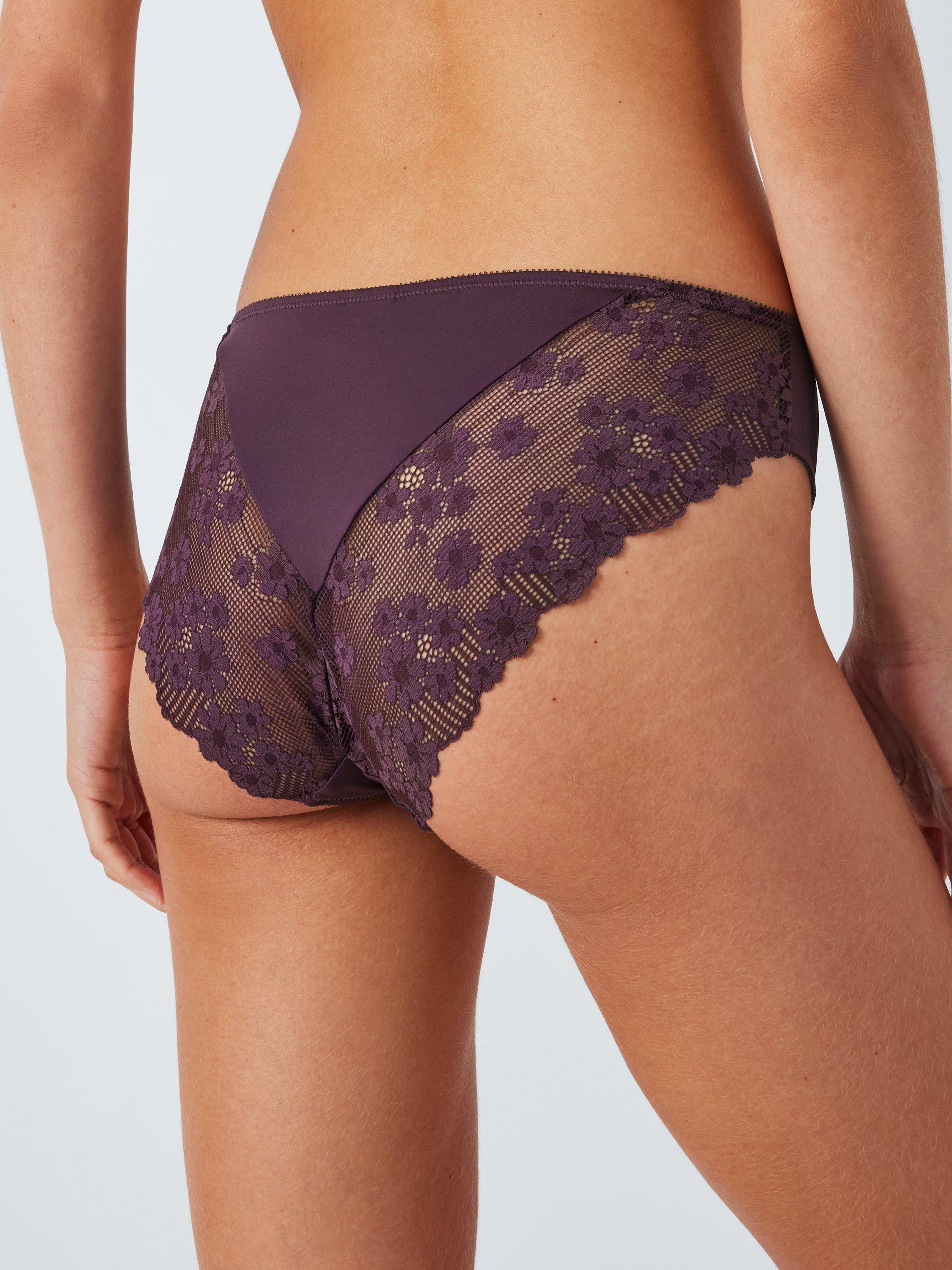 John Lewis Daisy Lace Bikini Knickers, Plum, 10