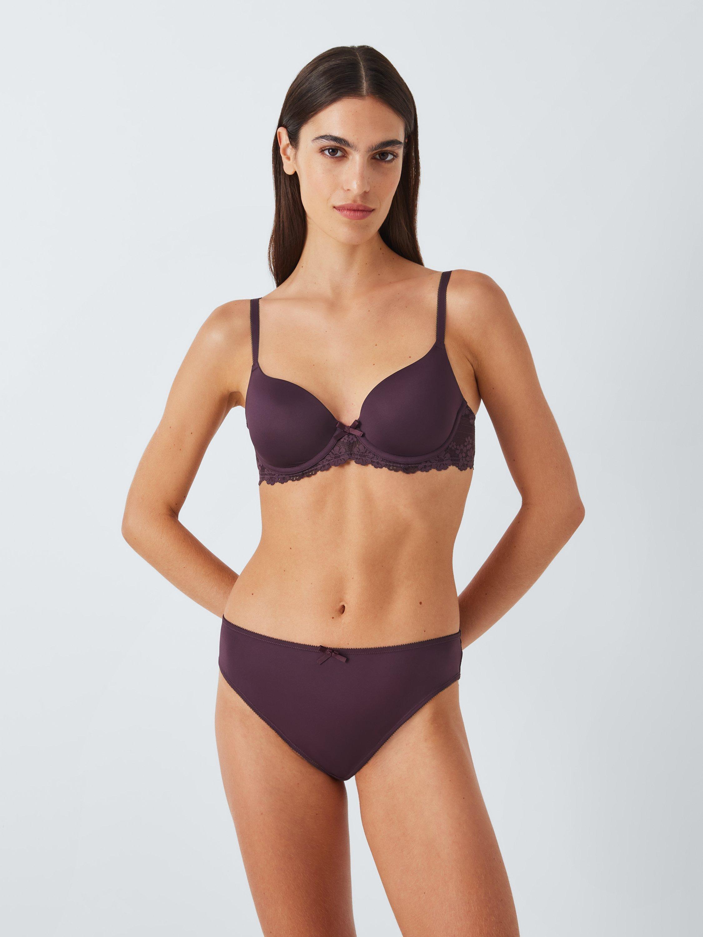 John Lewis Daisy Lace Bikini Knickers, Plum, 10