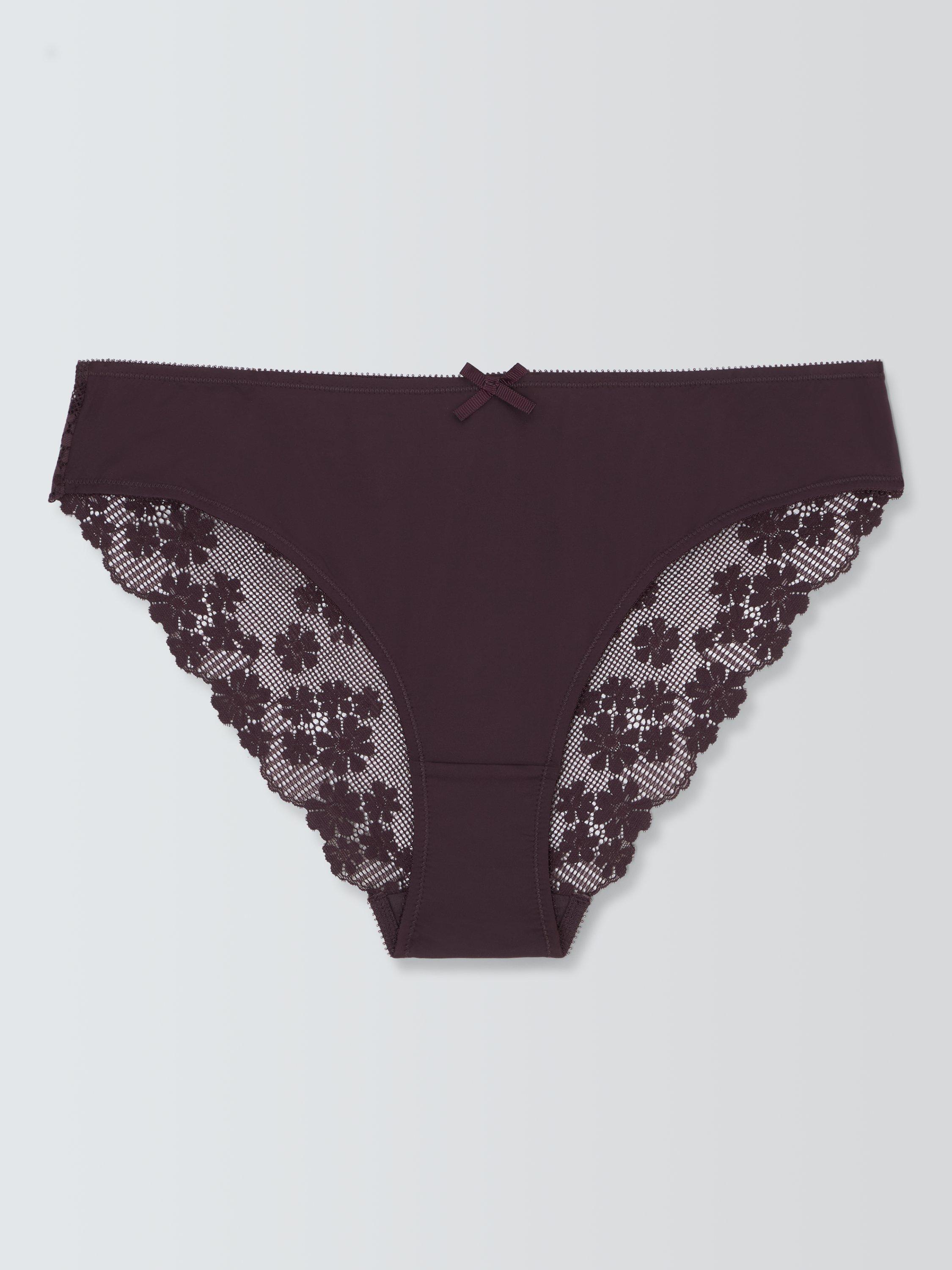 John Lewis Daisy Lace Bikini Knickers, Plum, 10