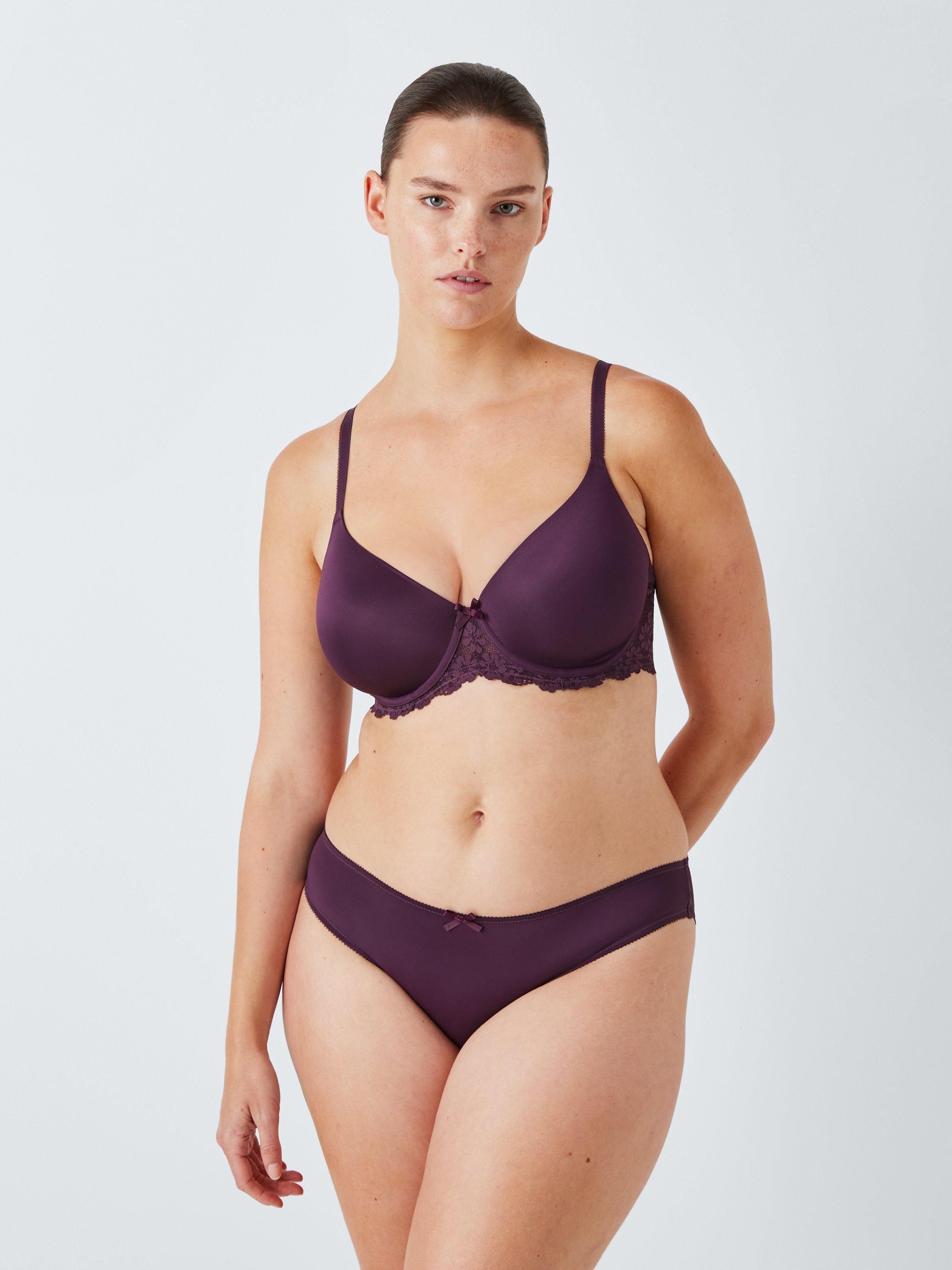 John Lewis Daisy Lace Bikini Knickers, Plum, 10