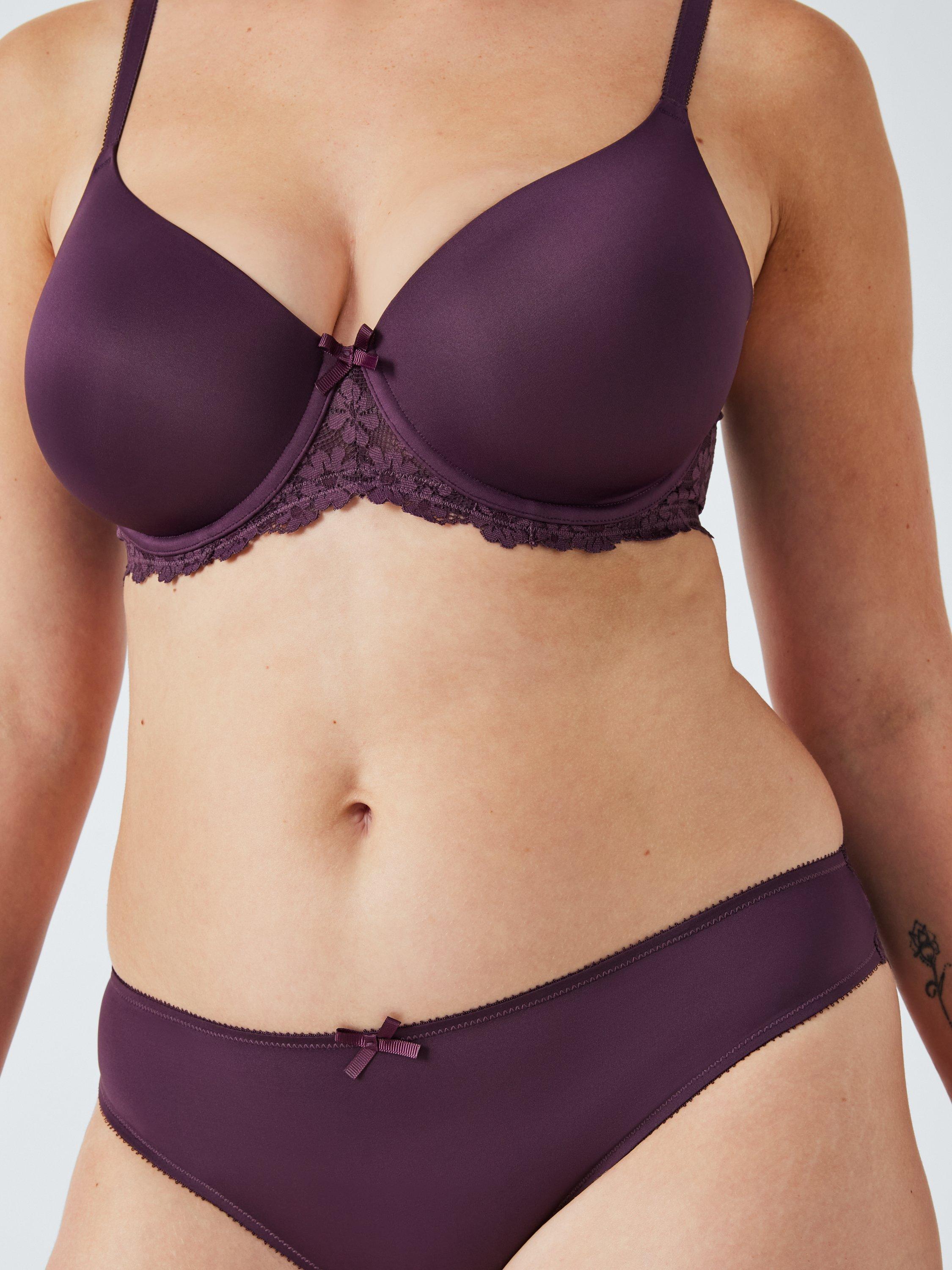 John Lewis Daisy Lace Bikini Knickers, Plum, 10