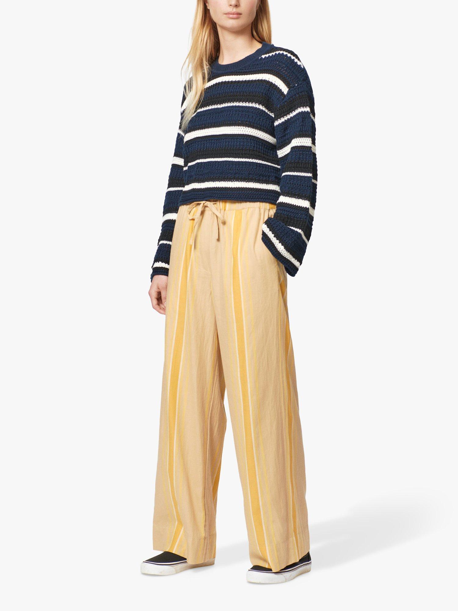 nué notes Waymond Striped Cropped Crochet Jumper, Midnight, XS