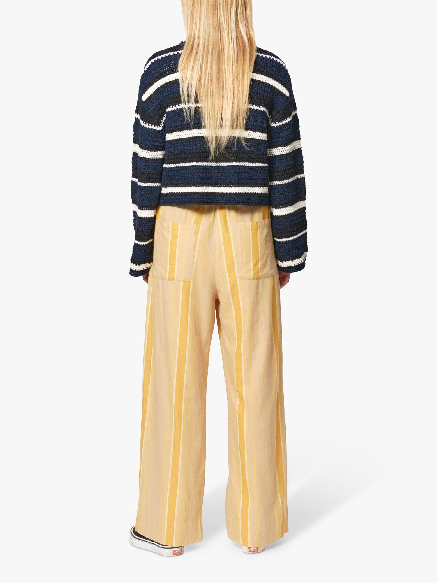nué notes Waymond Striped Cropped Crochet Jumper, Midnight, XS