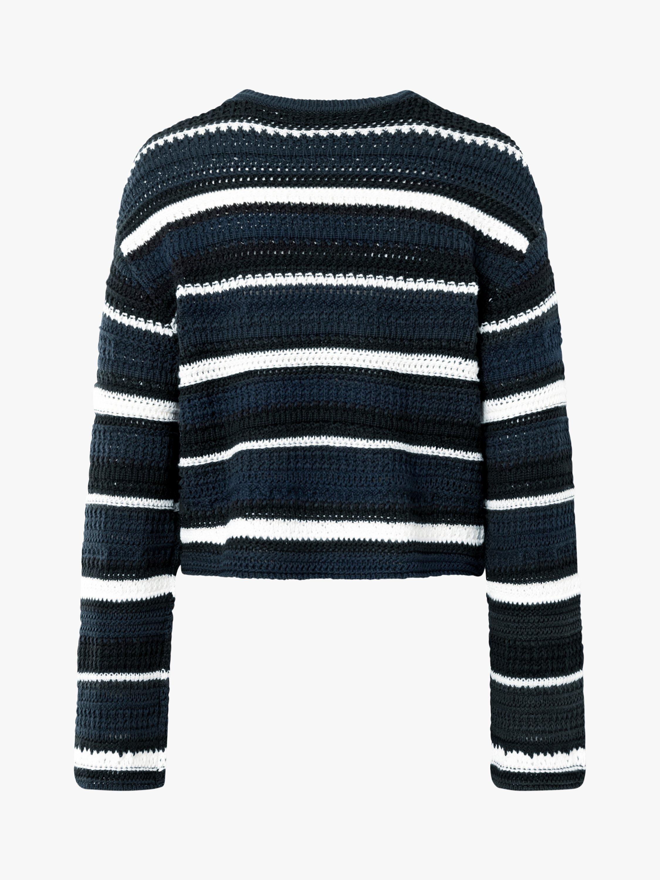 nué notes Waymond Striped Cropped Crochet Jumper, Midnight, XS