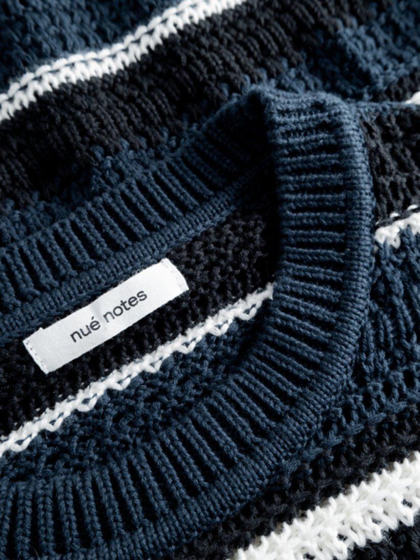 nué notes Waymond Striped Cropped Crochet Jumper, Midnight, XS
