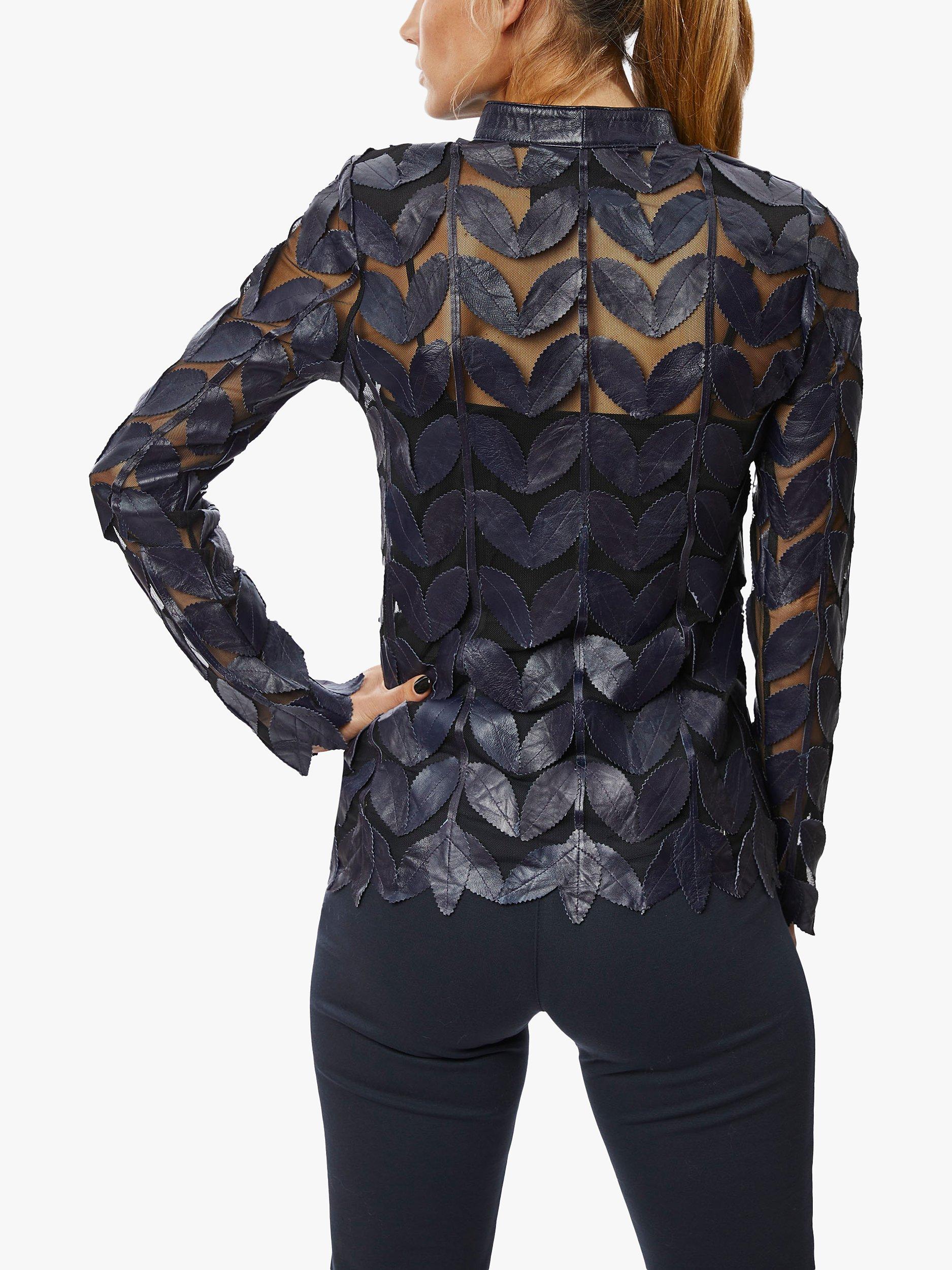 Product image 2 of 5, which shows James Lakeland Leather Leaf & Organza Jacket, Navy, 8