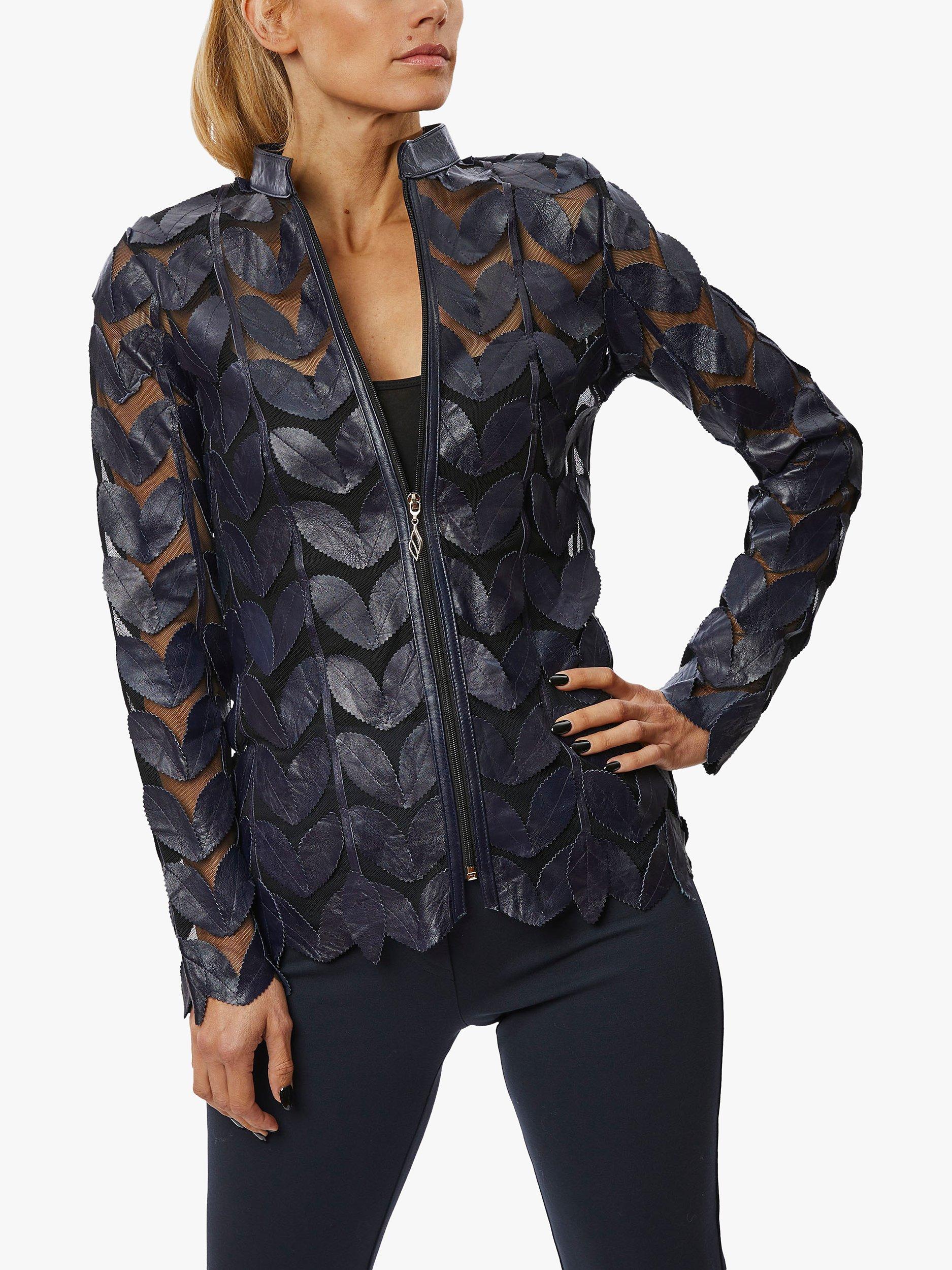 Product image 3 of 5, which shows James Lakeland Leather Leaf & Organza Jacket, Navy, 8
