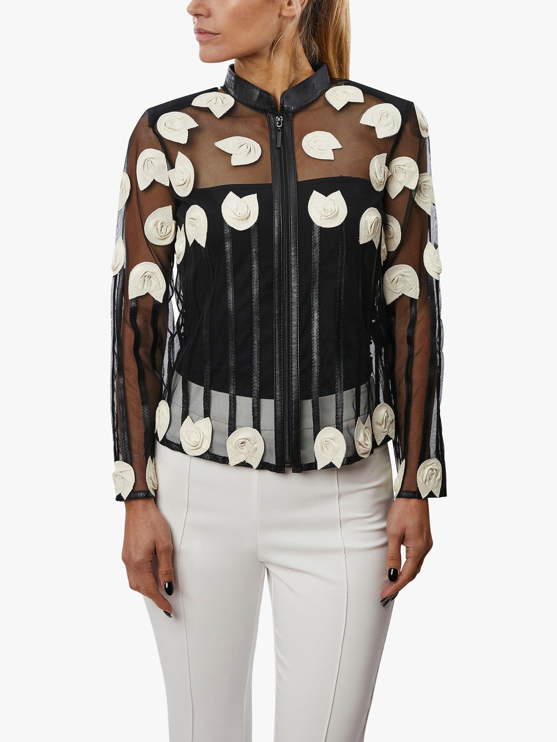 Product image 1 of 4, which shows James Lakeland Leather Rose Applique & Organza Jacket, Black/White, 8