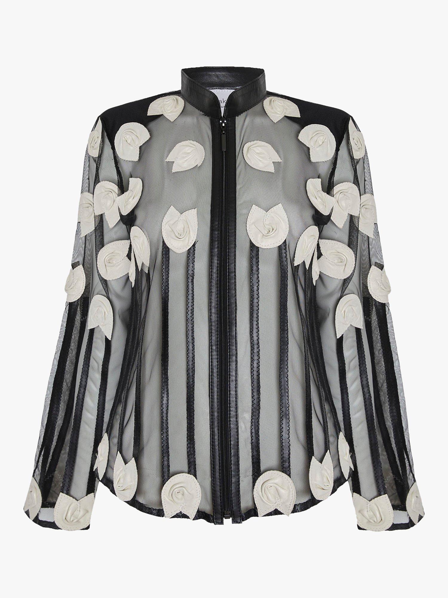 Product image 4 of 4, which shows James Lakeland Leather Rose Applique & Organza Jacket, Black/White, 8