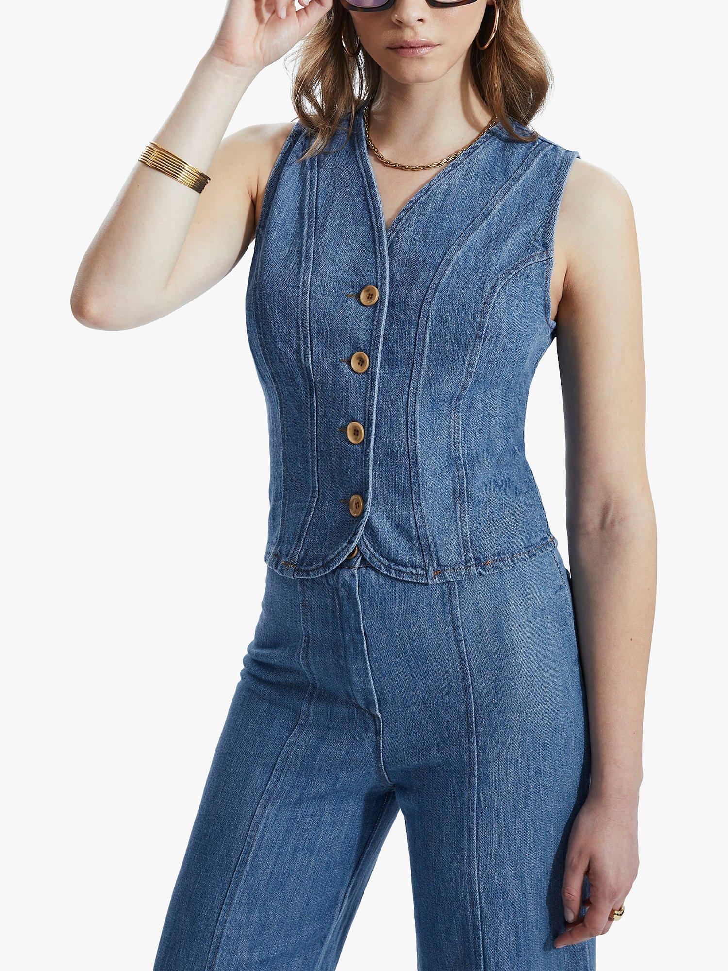 James Lakeland Denim Vest Gilet, Denim, 8