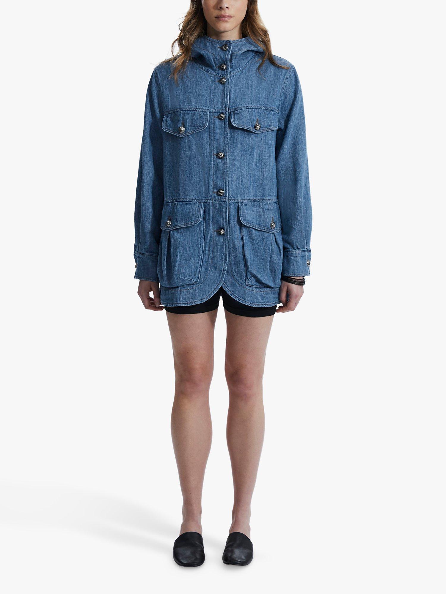 Product image 1 of 5, which shows James Lakeland Hooded Longline Denim Jacket, Blue, 8
