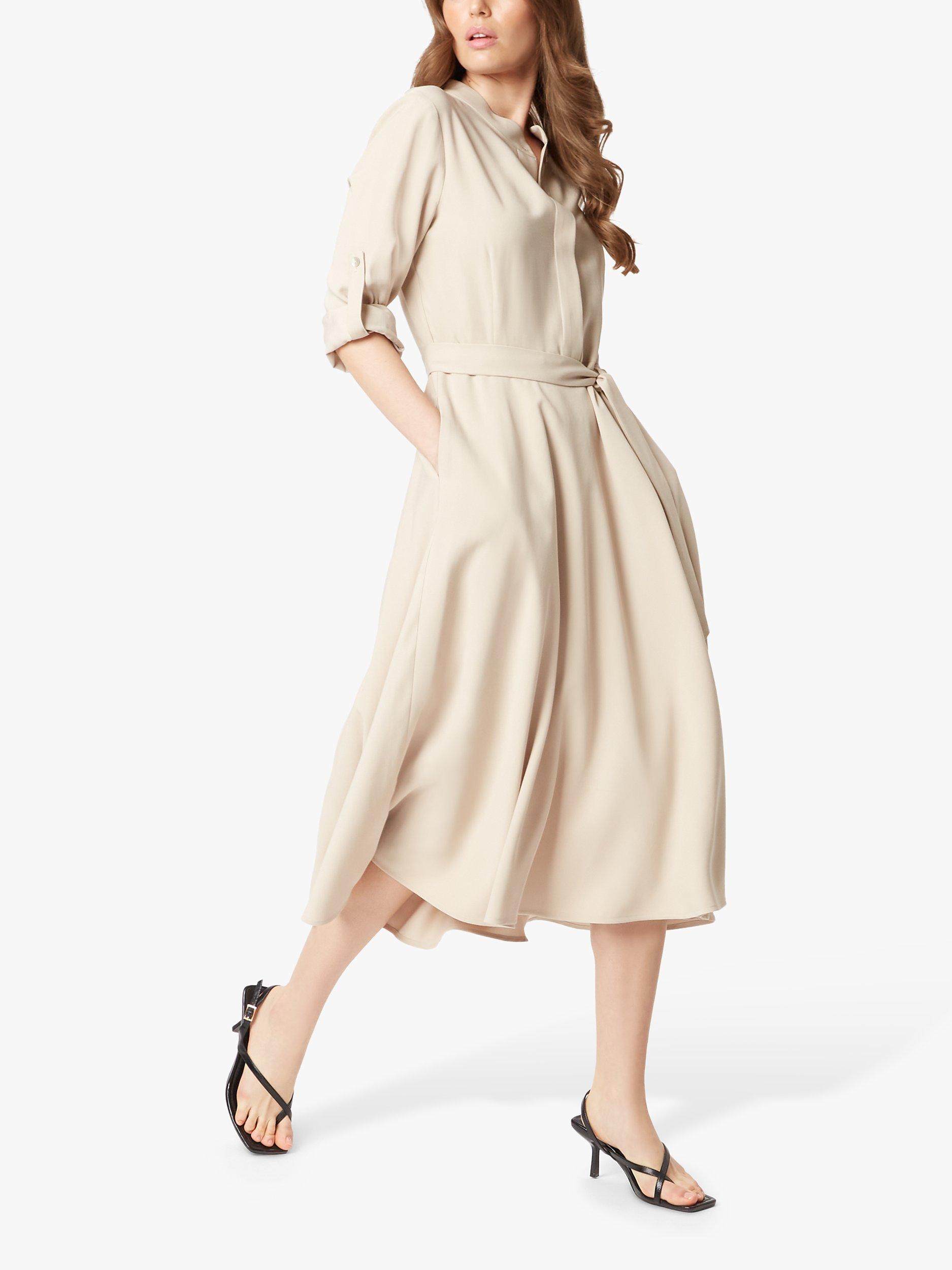 James Lakeland Roll Sleeve Midi Dress, Beige, 8