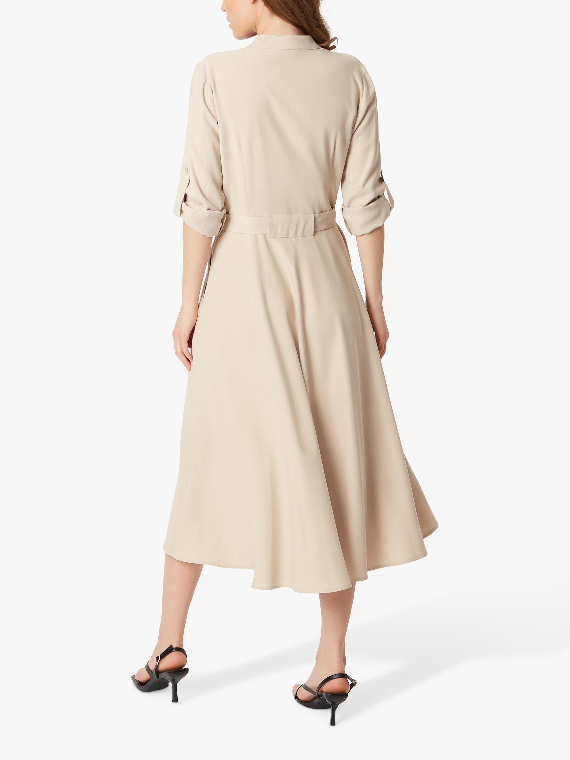 James Lakeland Roll Sleeve Midi Dress, Beige, 8