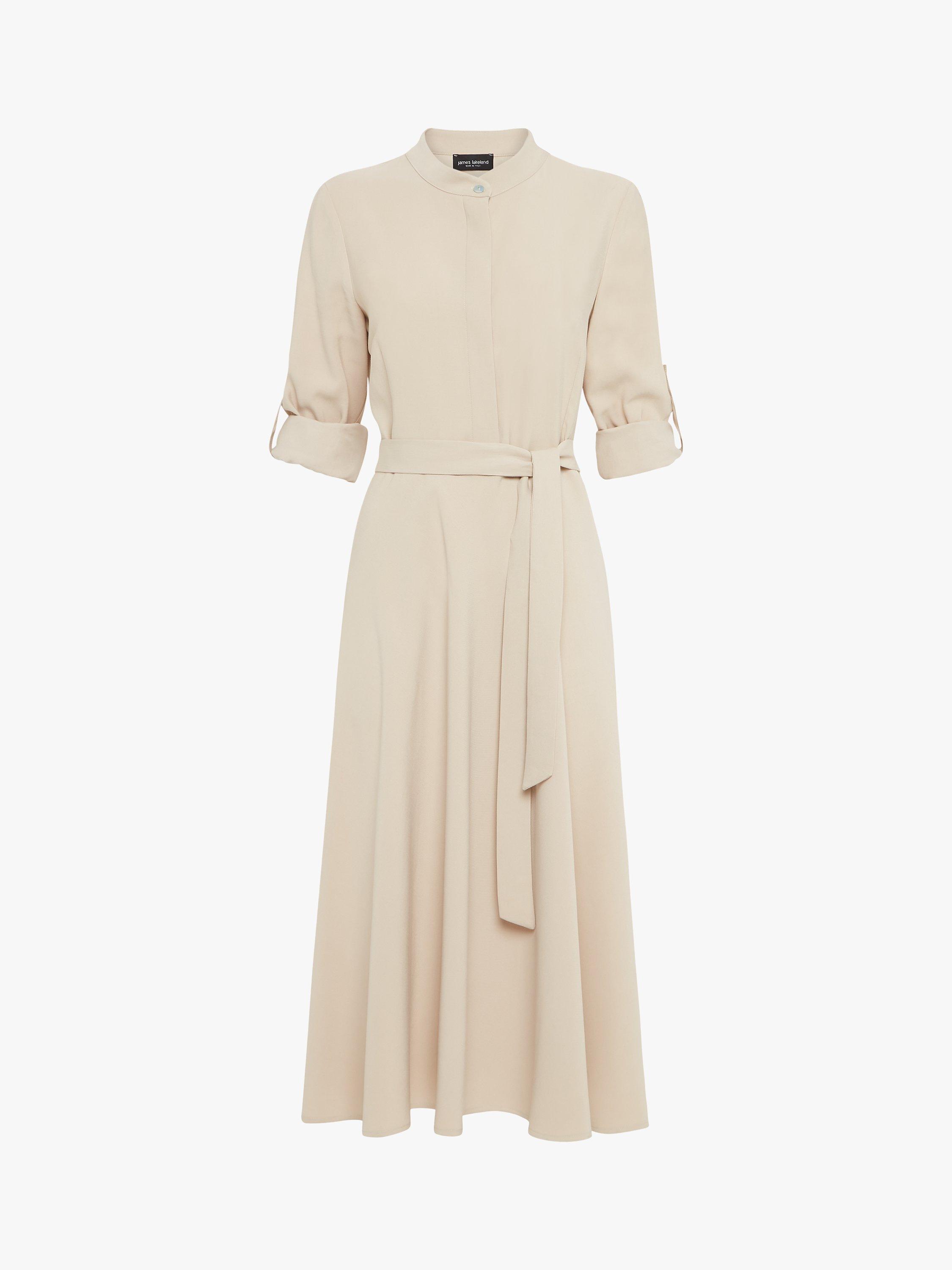 James Lakeland Roll Sleeve Midi Dress, Beige, 8