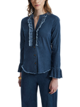 James Lakeland Ruffle Detail Denim Blouse, Blue, Blue
