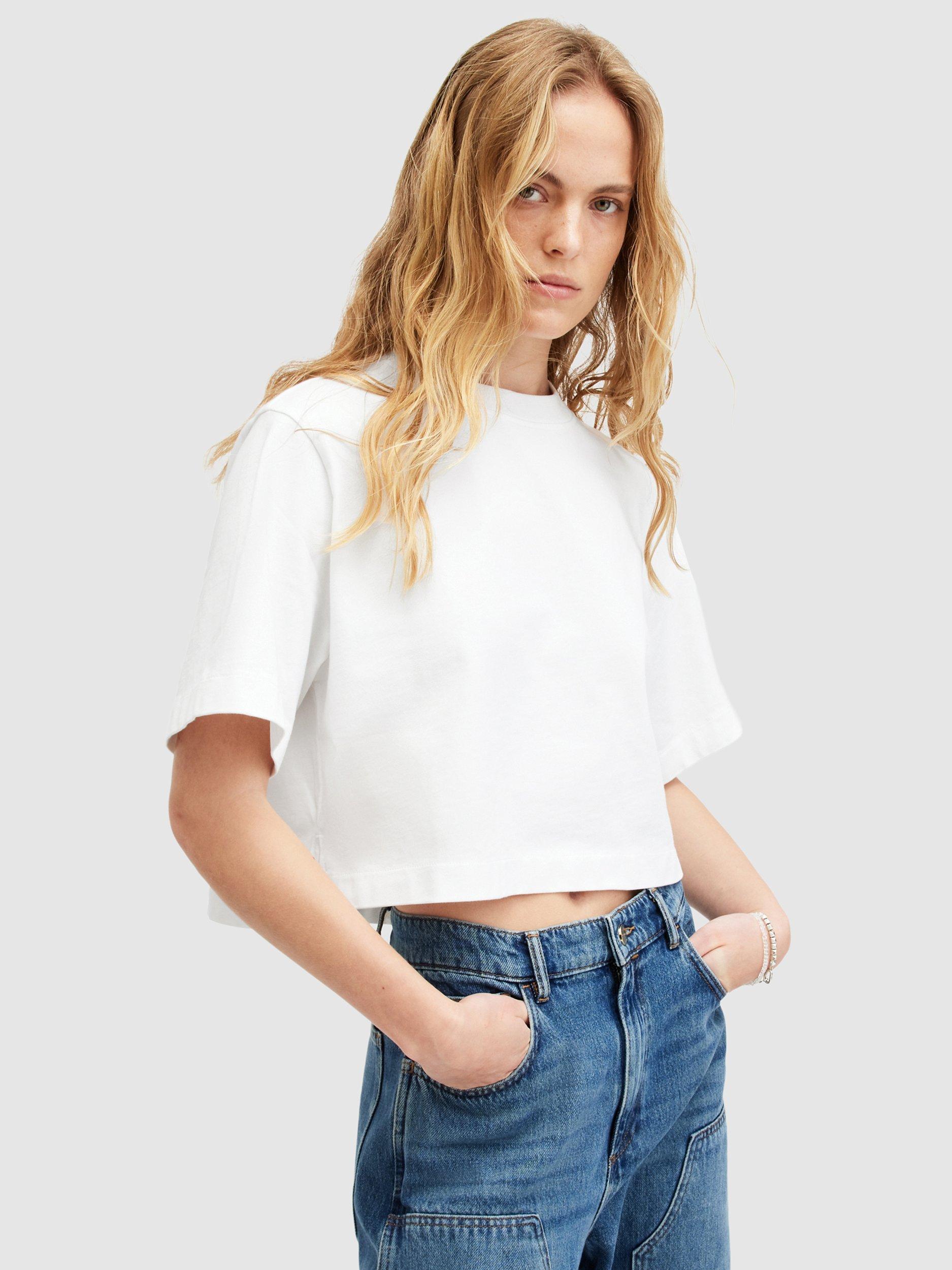 AllSaints Lottie Organic Cotton Cropped T-Shirt, White