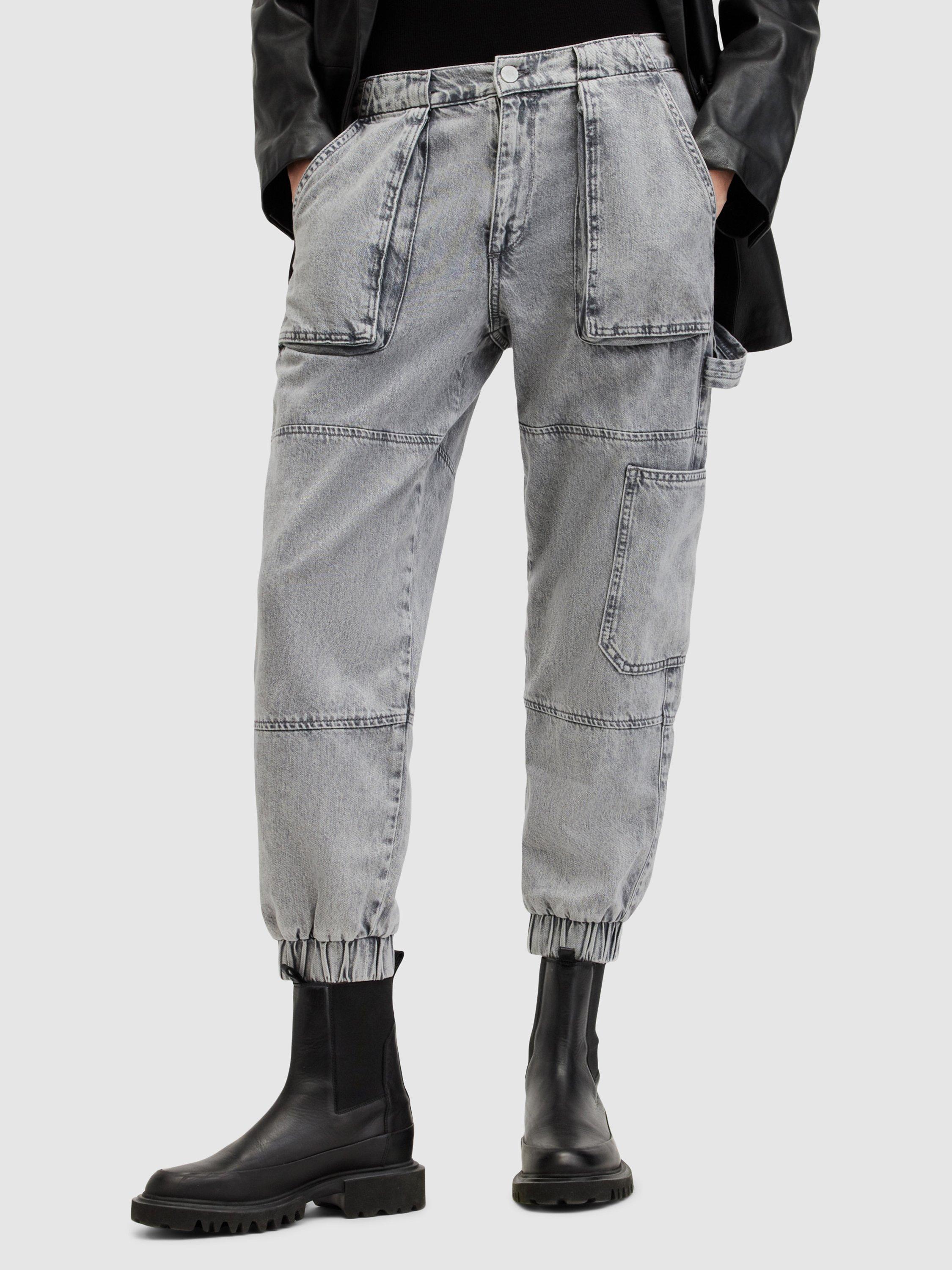 AllSaints Mila High Rise Relaxed Cuffed Jeans, Washed Grey