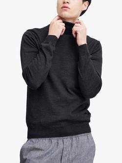 Casual Friday Konrad Merino Wool Blend Roll Neck Jumper, Dark Grey Melange