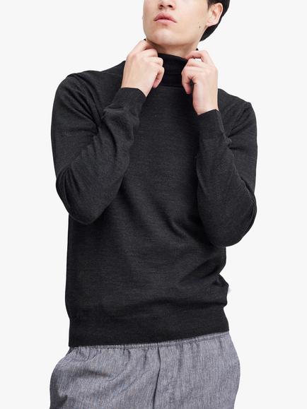 Casual Friday Konrad Merino Wool Blend Roll Neck Jumper, Dark Grey Melange