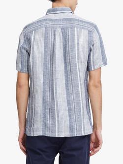 Casual Friday Anton Short Sleeve Stripe Linen Shirt, Navy/White - view 2, Navy/White