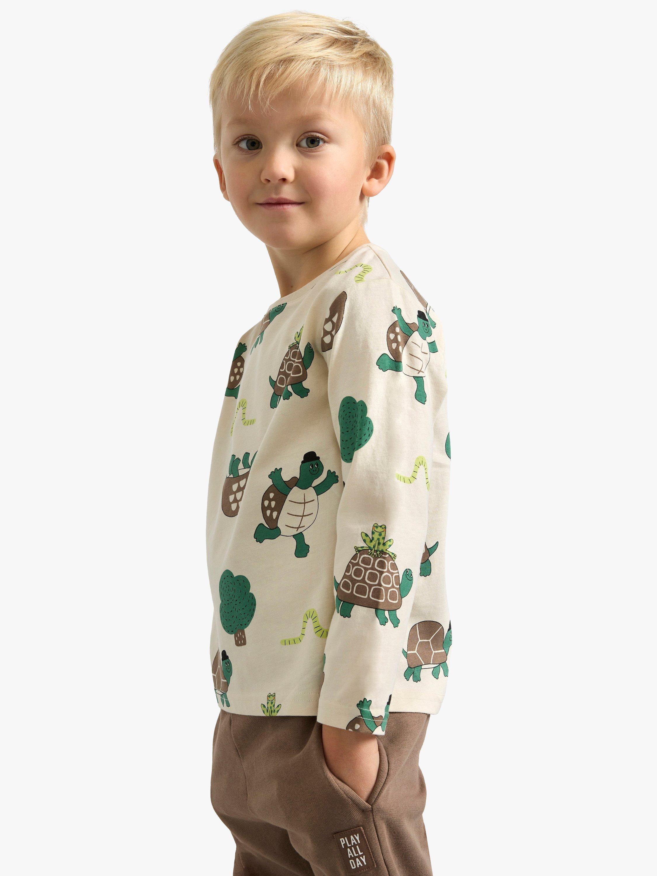 Lindex Kids' Cotton Frog Print Long Sleeve Top, Light Beige