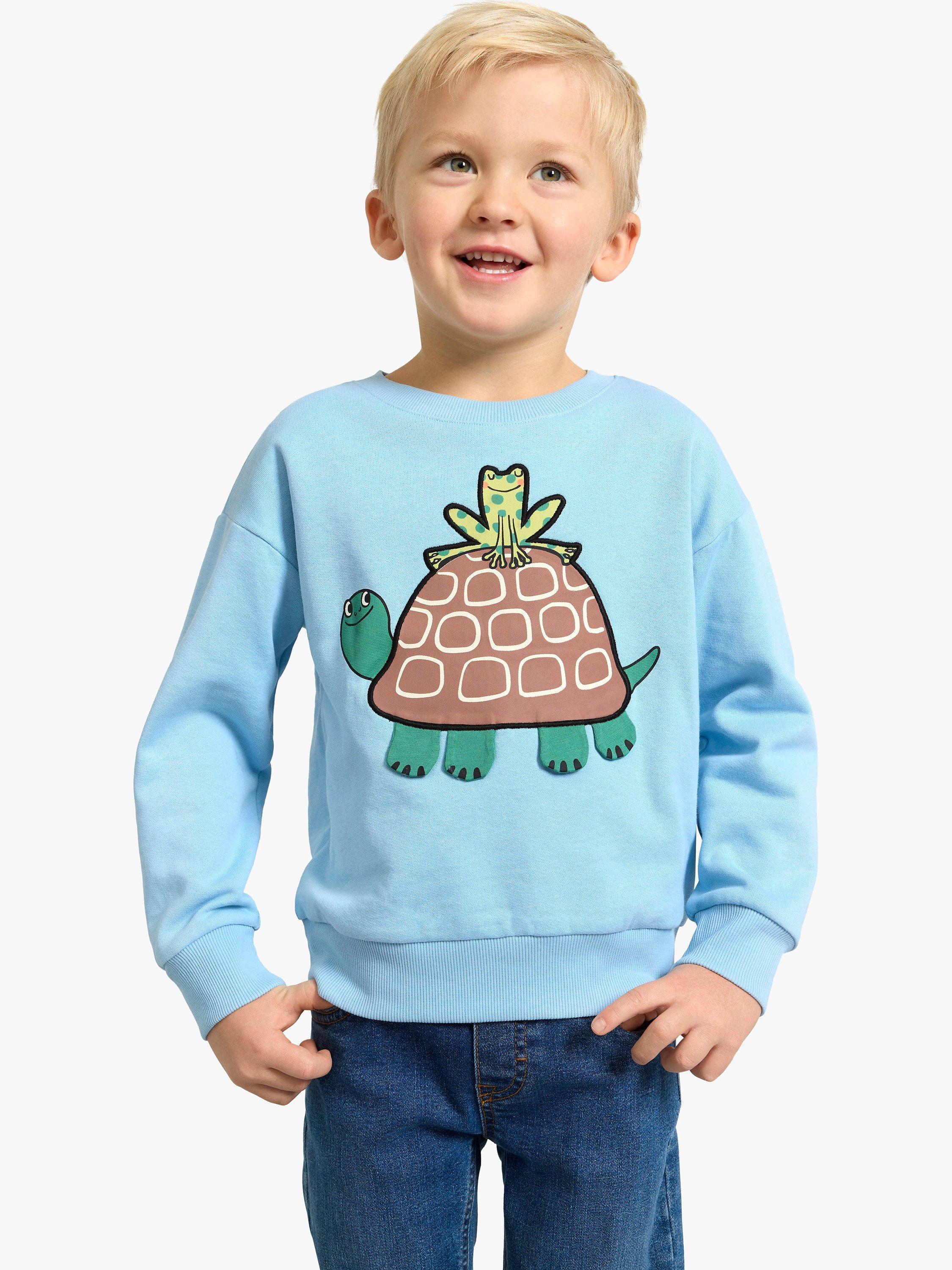 Lindex Kids' Organic Cotton Turtle Print Jumper, Light Blue