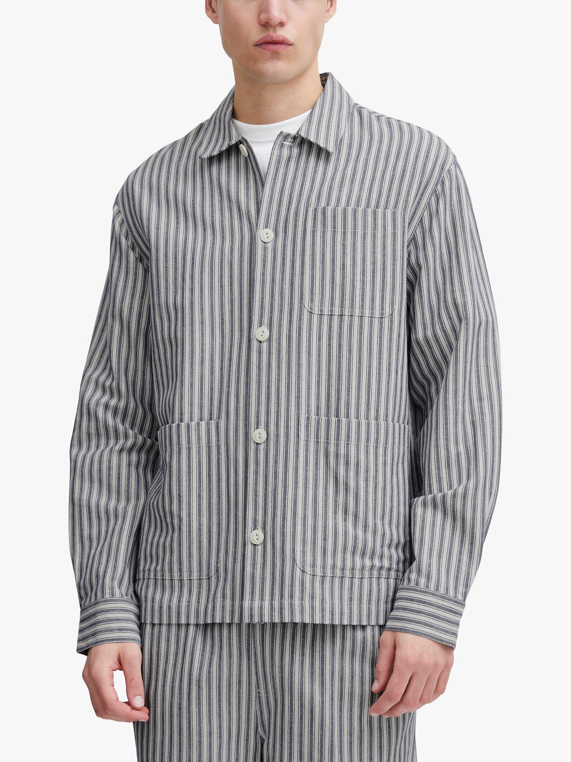 Casual Friday August Linen Mix Striped Overshirt, Dark Navy, S