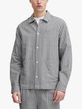 Casual Friday August Linen Mix Striped Overshirt, Dark Navy