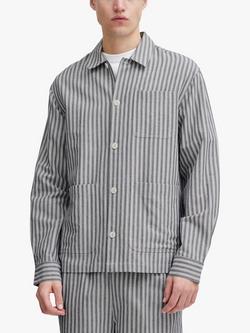 Casual Friday August Linen Mix Striped Overshirt, Dark Navy, Dark Navy