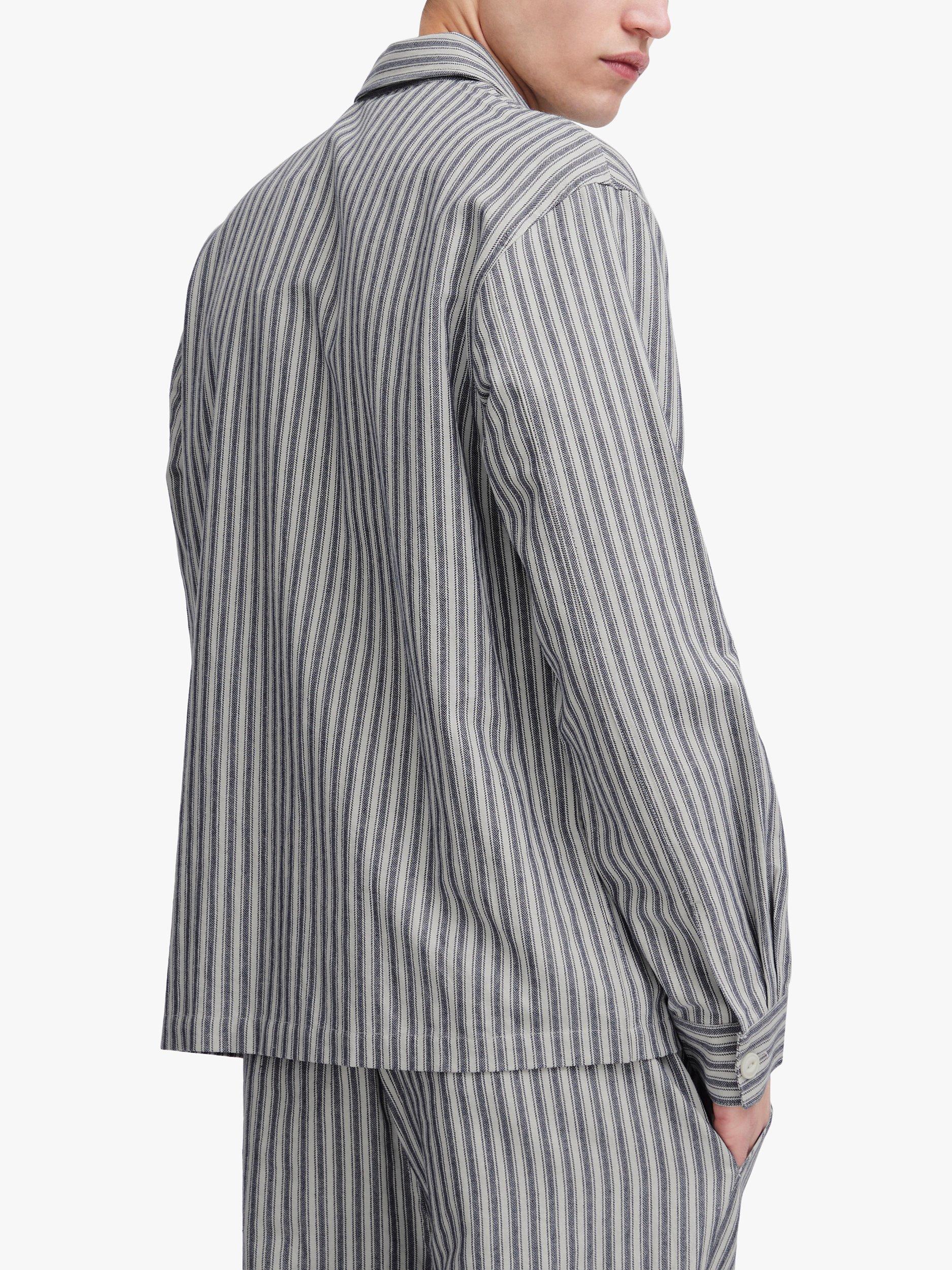 Casual Friday August Linen Mix Striped Overshirt, Dark Navy, S