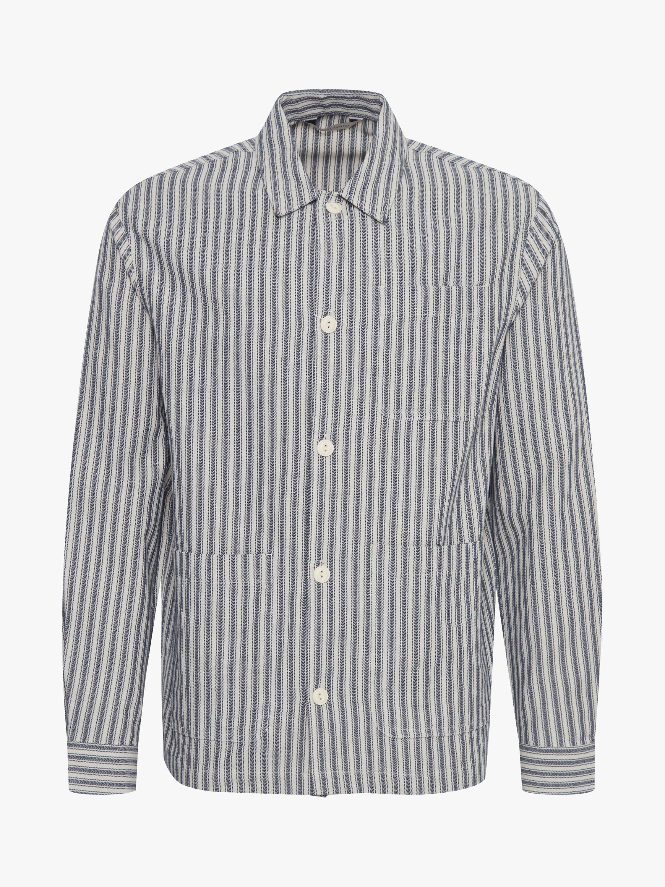 Casual Friday August Linen Mix Striped Overshirt, Dark Navy, S