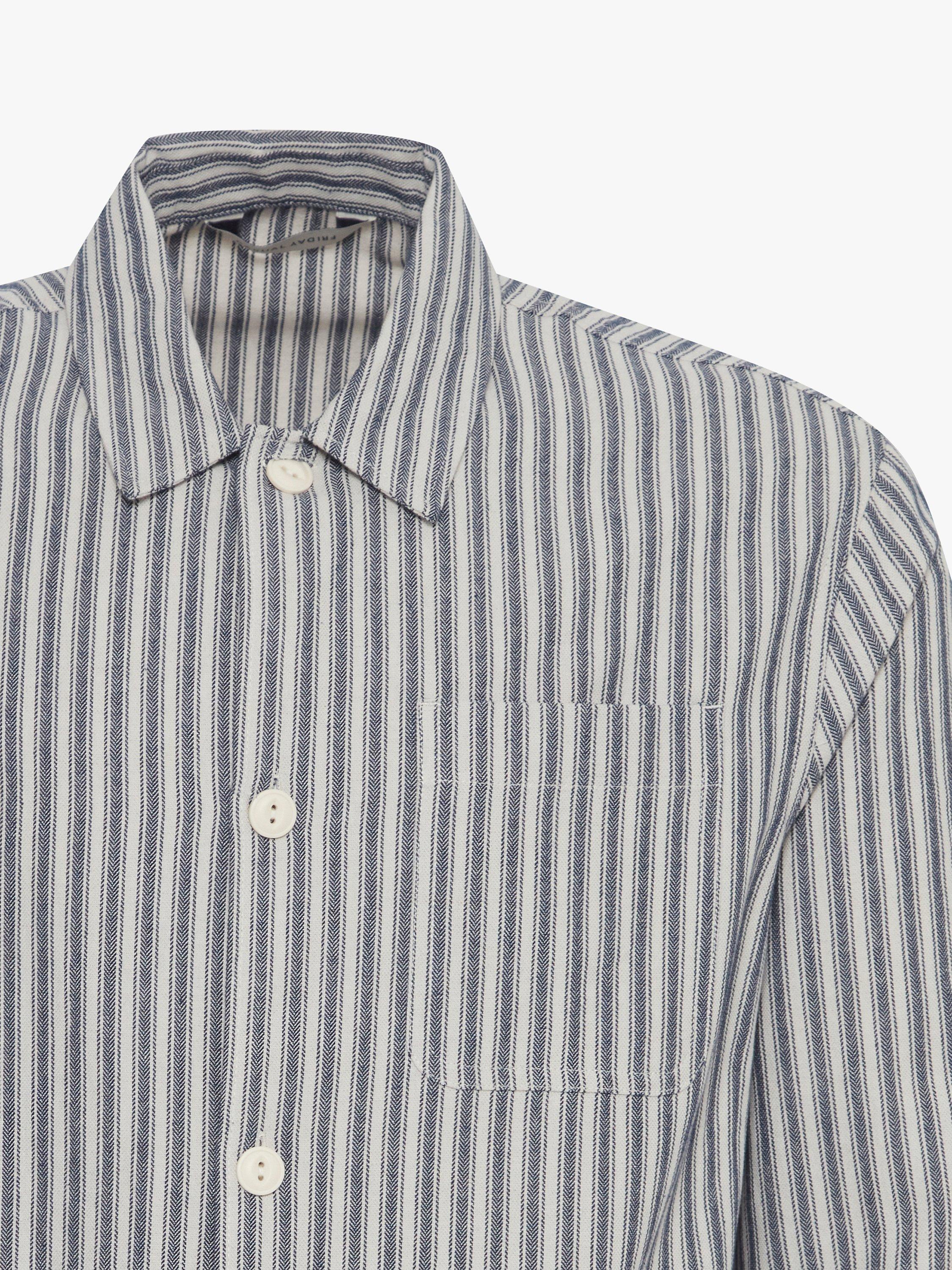 Casual Friday August Linen Mix Striped Overshirt, Dark Navy, S