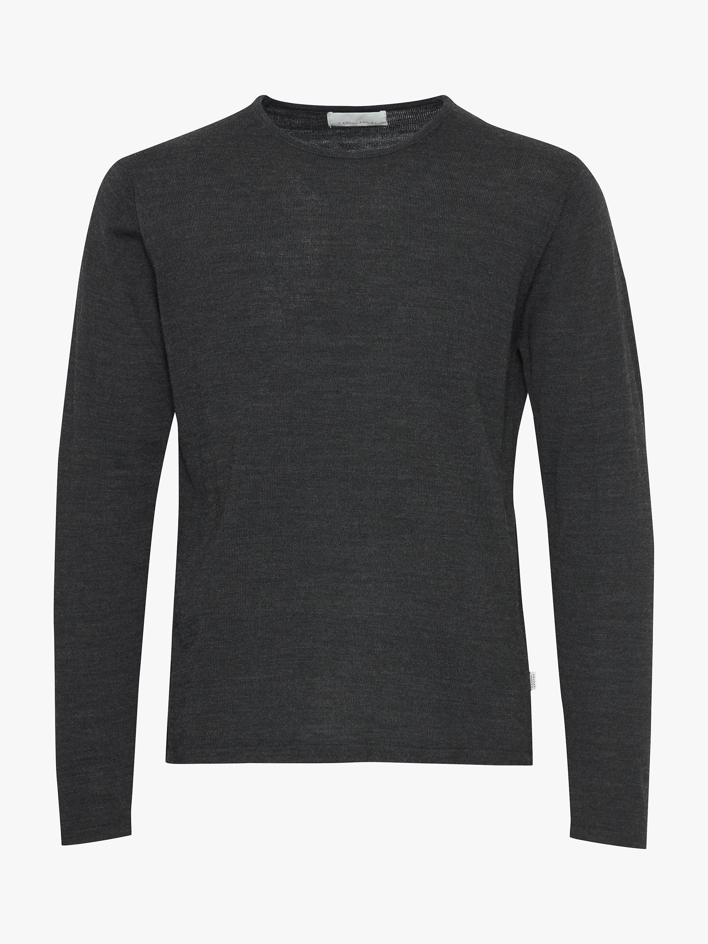 Product image 4 of 6, which shows Casual Friday Kent Lightweight Merino Crew Neck Knit, Dark Grey Melange, S