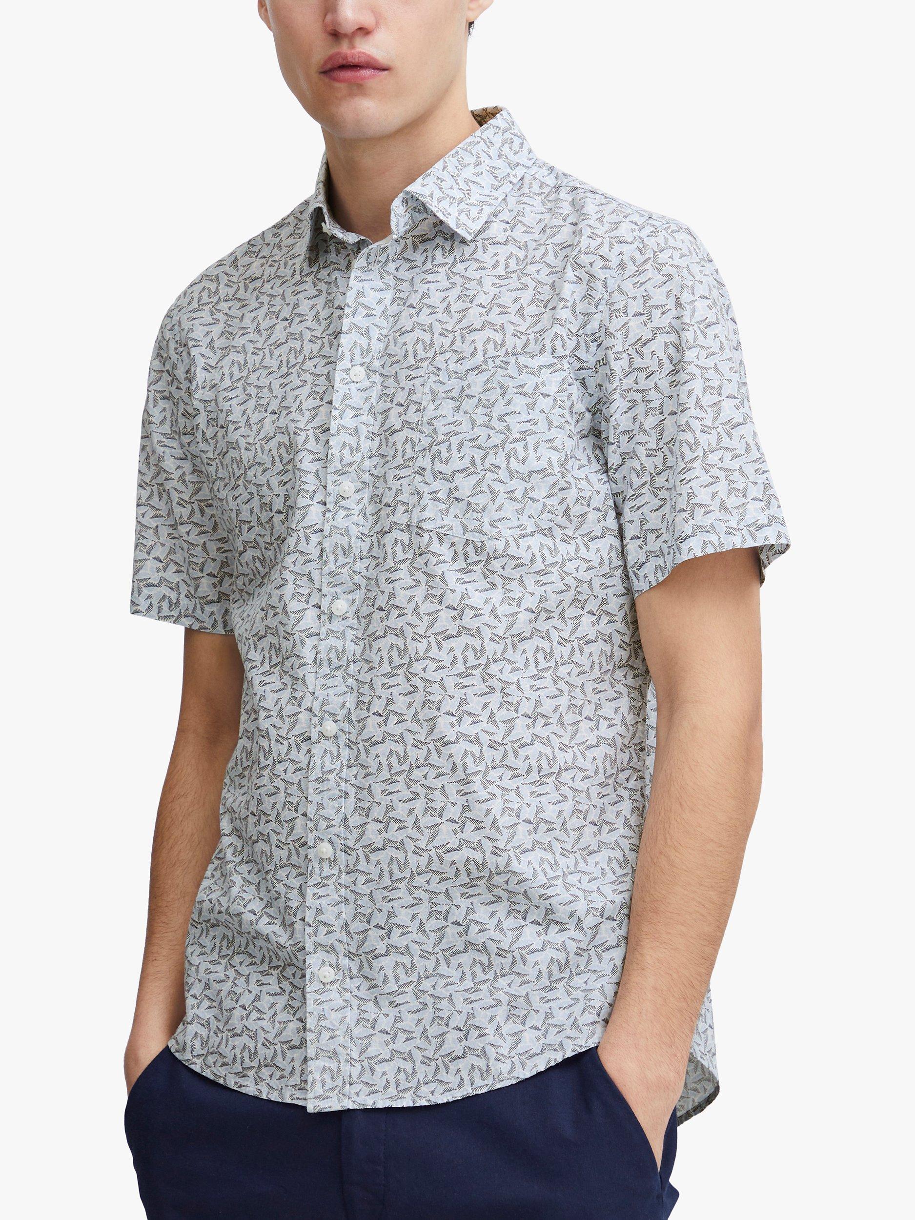 Casual Friday Anton Short Sleeve Leaf Printed Shirt, Chambray Blue